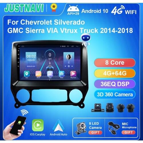 4G 64G Car Radio For Chevrolet Silverado GMC Sierra VIA Vtrux Truck 2014-2018 Navigation Voice Control Multimedia Player No DVD