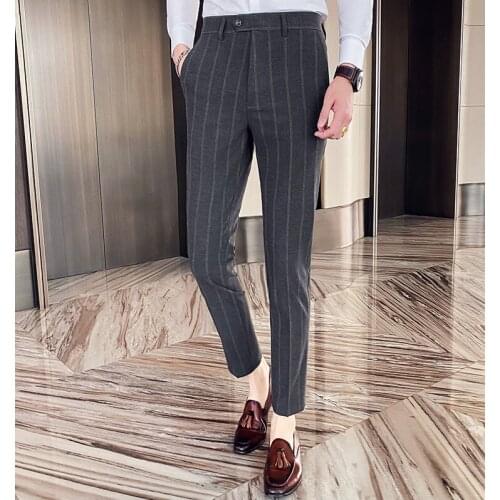 Camicia Uomo Slim Fit Mens Dress Pants Striped Plaid Formal Wedding Trousers Office Pantalon Homme Business Suit Pants 2020