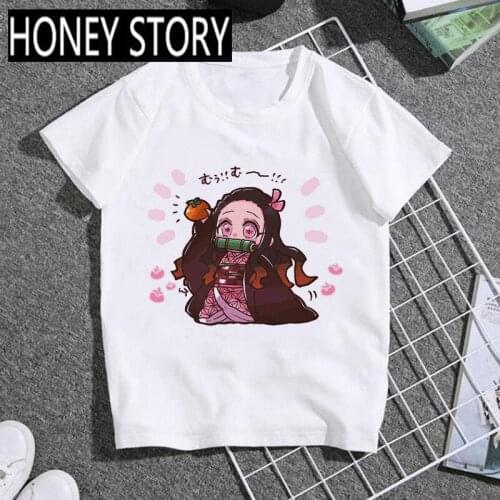 Kids Kawaii Japanese Anime Shirt Kimetsu No Yaiba T Shirt Demon Slayer Hot Cartoon Funny Demon Blade Graphic T-shirt Children