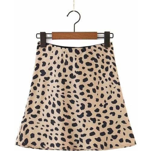 Evfer Women Summer Vintage Leopard Print Khaki Mini Skirts Female 2020 Fashion Animal Print High Waist Chiffon Short Skirt Chic