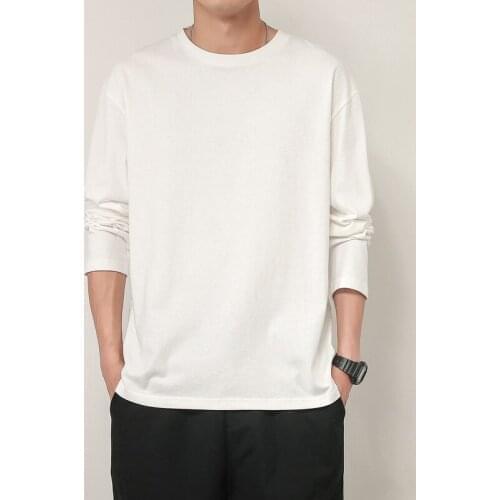 Solid Color Men White Long Sleeve T shirts Korean Hip Hop Oversized Man Casual Tee Mens Streetwear T shirts