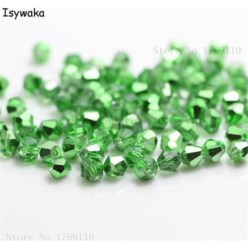 Isywaka New Green Color 100pcs 4mm Bicone Austria Crystal Beads charm Glass Beads Loose Spacer Bead for DIY Jewelry Making