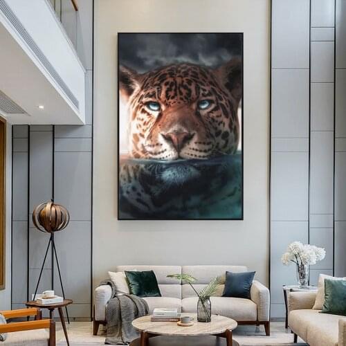 Jaguar Lake Canvas Painting on The Wall Posters and Prints Animal Modern Wall Art Picture for Living Room Home Design Decor