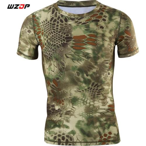 WZJP Summer Tactical Camouflage Mens T-shirts Militrary Tees Shirts Quick Drying Training Short Sleeves 4 colors