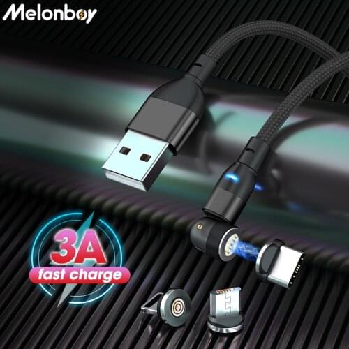 540 Rotating 3A Magnetic Cable Mobile Phone Charging Cables Micro USB Cable USB C Type C Charger For iPhone Charge Wire Data