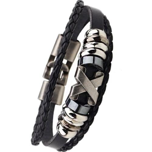 Cool Men Hiphop Leather Wrap Bracelet Fashion Punk Popular Letter Rope Bangle Bracelets Jewelry