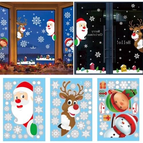 Christmas Static Window Stickers Double-Sided Santa Claus Elk PVC Glass Stickers For Ornaments Navidad 2022 New Year Decor