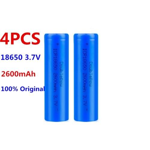 4pcs/lot 100% Doublepow new original 18650 battery 3.7v 2600mah 18650 rechargeable lithium battery flashlight battery