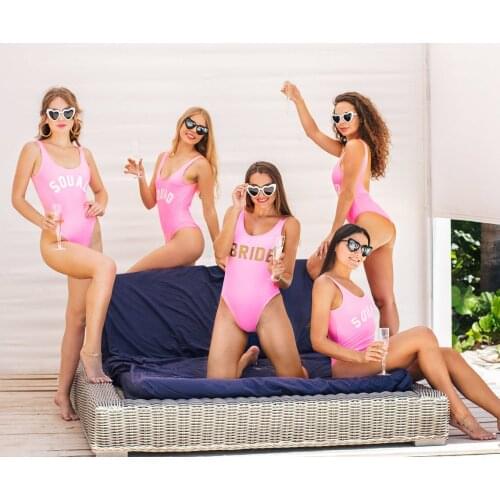 2021 New Bride Squad Customized Team Bride Gold Text Swimsuit Summer Sexy Women One Piece Swimsuit Female Bathing Suit Women