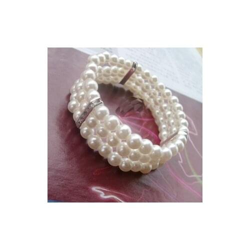 New Fashion Women three Crystal drill flash elegant imitation pearl bracelet multilayer stretch bracelet