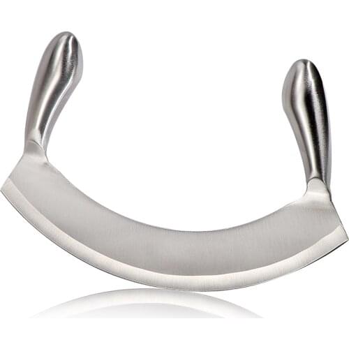 8.5 Inch Stainless Steel Knife Pizza Cutter Fruit Vegetable Salad Chopper Dicer With Curved Blade Kitchen Herb Mincer