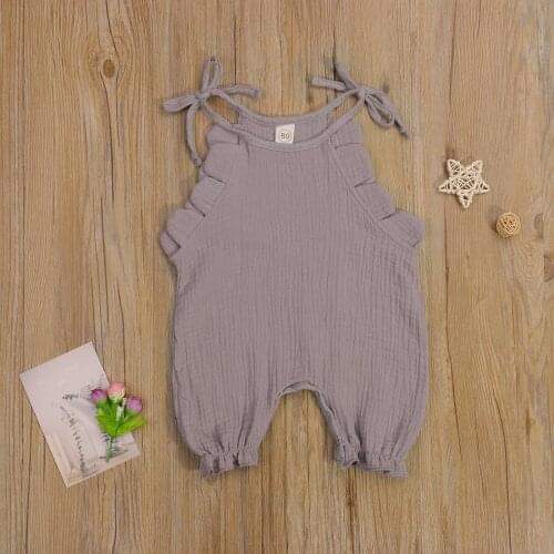 Baby Girl Clothes Short Jumpsuit, Summer Self-Tie Strap Sleeveless Solid Color Knitted Cotton Outfit Romper Summer Clothes