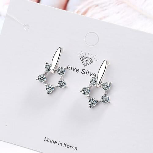 Wholesale Luxury 925 Sterling Silver Zircon Earrings Round Hollow Star Studs Earring Fashion Women Wedding Fine Jewelry Gift