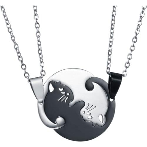 2pcs Animal Pendant Black White Cat Stitching Necklace Simple Friendship Gift Cute Lover Couple Jewelry Necklaces