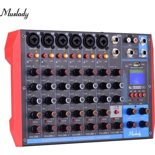 Muslady AG-8 Portable 8-Channel Mixing Console Digital Audio Mixer +48V Phantom Power Supports BT/USB/MP3 Connection