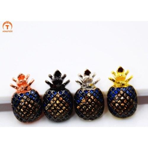 ASA&TESS Micro Pave Mixed Color Pineapple Pendant Colored CZ Pave in Rose Black Finish Charm findings for Jewelry DIY making