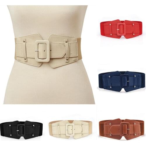 Waist Strap Black Elastic Female Belt Leather Blue Ultra Wide Women Belt For Dresses Ladies Big Metal Circle Ring Cummerbund