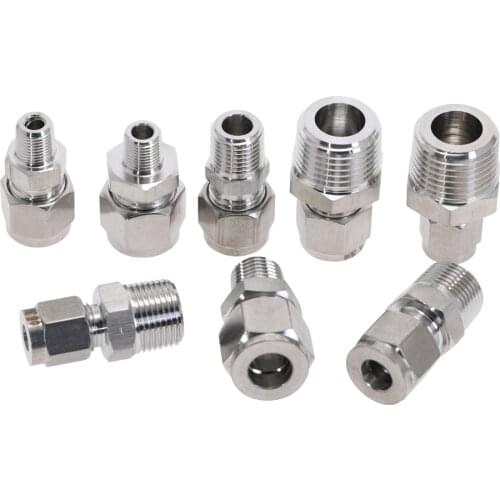 Steel Straight Conversion Fittings 304SS 1/8'' 1/4'' 3/8'' 1/2'' To 6-12MM Pipe Fitting Tube DSJ-M YDF-LOK LOK Ferrule Connector