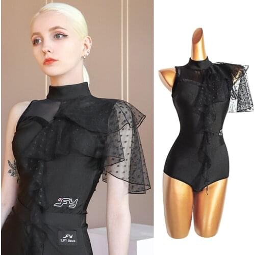 Latin Dance Leotard Single Mesh Sleeve Ballroom Dancing Performance Tops ChaCha Tango Training Clothes Competition Wear VDB3956