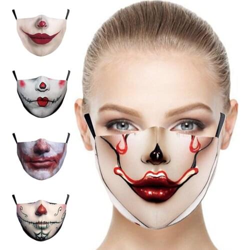 Funny Womens Men Unisex Mouth Masks Halloween Joker Horror Cospaly Face-Protection Cycling Spots Breathable Adult Party Mask
