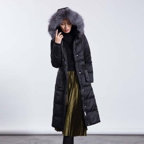 Women Jacket Winter Fox Fur Collar Duck Down Jacket High Quality Extra Long Parka Coat Chaquetas Invierno Mujer KJ603