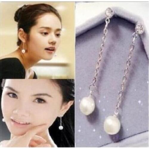 EY833 Wedding party White Crystal alloy Imitation Pearl Pendant Tassel Chain earring Female charm jewelry accessories