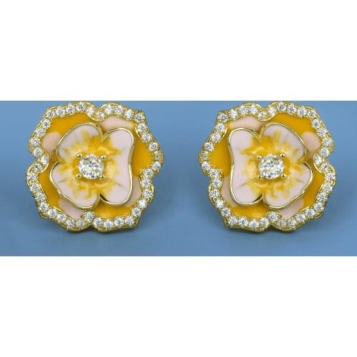 925 Silver Womens Fashion Yellow Epoxy Flower Earrings Elegant Womens Party Jewelry Handmade Enamel Birthday Gift