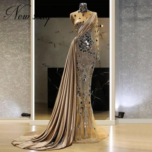 2021 Heavy Beading Dubai Evening Dresses Sequins Long Prom Dress For Weddings Robe De Soiree Middle East Red Carpet Dress Gowns