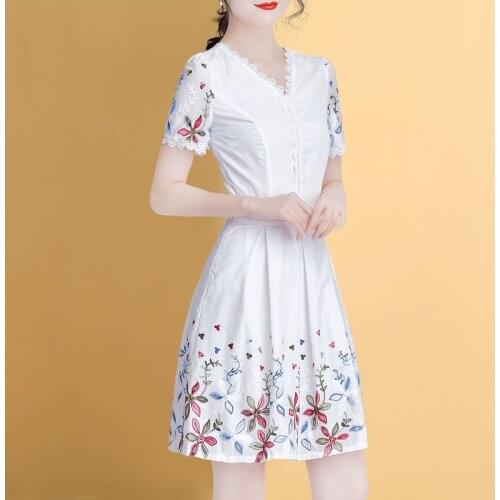 Temperament Gentle Summer White Dress Comfortable And Breathable Short Sleeve Sexy Embroidery Show Cocktail Dresses 9060