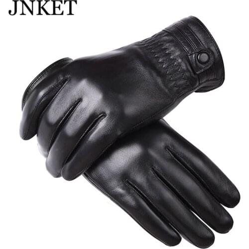 JNKET Winter PU Leather Mens Gloves Touch Screen Gloves Driving Gloves Warm Velvet Windproof Gloves Motorcycle Gloves