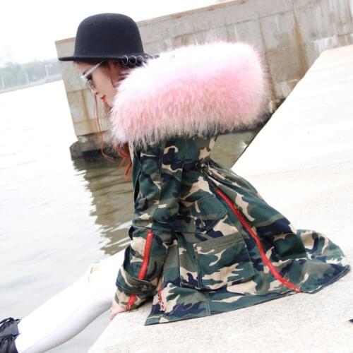 Winter Coats Women Jackets Real Large Raccoon Fur Collar Thick Ladies Down & Parkas Camouflage
