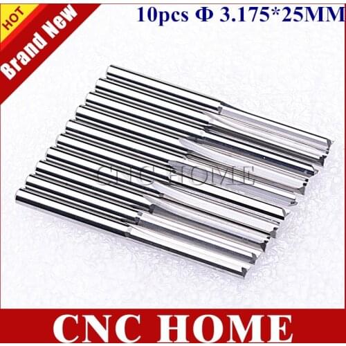 10pcs 3.175*25mm Carbide 2 Straight Flute Milling Cutter, End Mill, CNC Router Bits on Wood Carving Machine Wholesale, Efficient