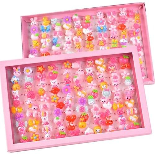 10pcs/lot Childrens Cartoon Rings Candy Flower Animal Bow Shape Ring Set Mix Finger Jewellery Rings Kid Girls Toys