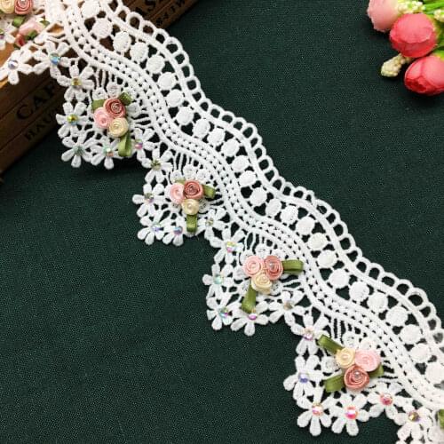 20x Cotton Colorful Pearl Diamond Flower Embroidered Lace Trim Ribbon Fabric Sewing Handmade Patchwork Sewing Supplies Craft