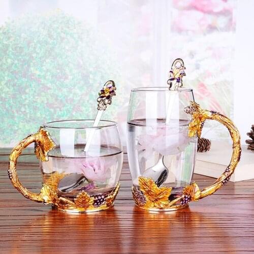301-400ml Enamel lovely tea cup heat resistant crystal glass Goddess tea cup family creative juice cup