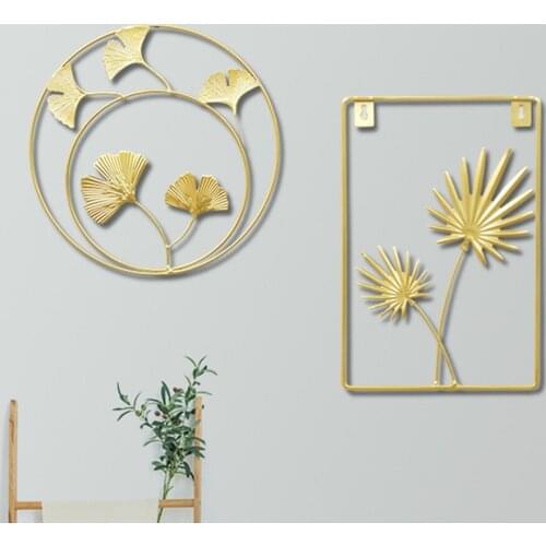 Modern Style 3D Wrought Iron Decoration Metal Ginkgo Leaf Wall Mounted Restaurant Sofa Background Hanging Porch Mural Pendant