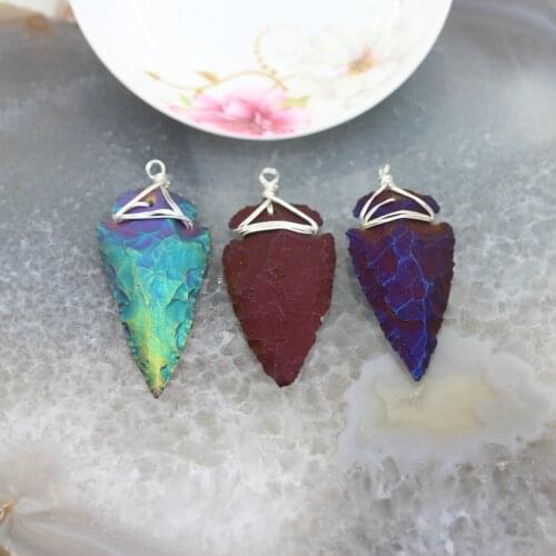 Plating Titanium Color Arrowhead Silvers Clasp Pendants Jewelry, 21-30x30-58mm Arrow Raw crystal pendant Necklace Earrings,5pcs