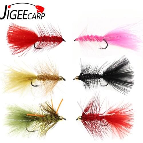 5pcs Pink Woolly Bugger Streamer Flies Brass Bead Head Fishing Flies For Carp Fishing Flashabou Crystal Tail Trout Lure Baits