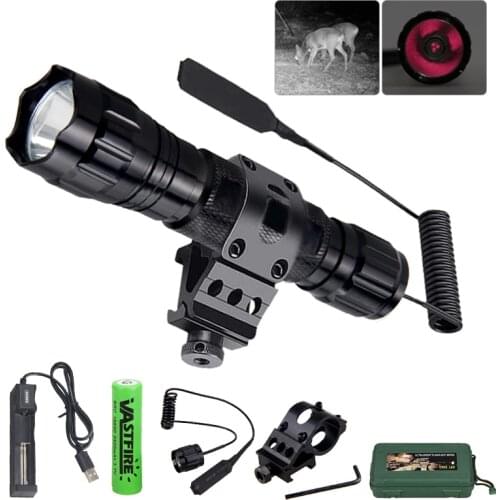 501B Hunting Tactical Flashlight Waterproof Rechargeable Infrared Night Vision LED light Torch+Mount+18650+Charger 940NM 850NM