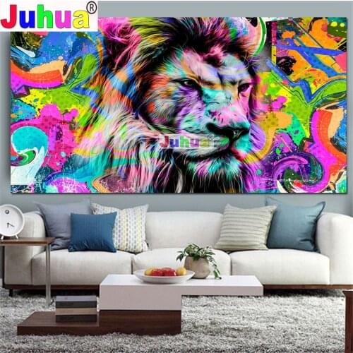 Large Diamond Painting Fantasy Abstract Lion Rainbow Hobby Art 5D DIY Full Drill Diamond Mosaic Animal Home Decoration
