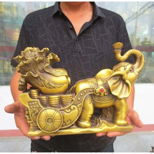 Large-home Porch lobby efficacious Protection efficacious Mascot thriving business FENG SHUI GOLD BAI CAI -RUYI Elephant statue