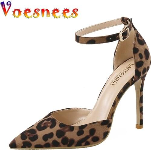 Voesnees Women Sandals Print Pointed Toe Buckle Singles Shoes 2021 Sexy Leopard Women Shoes High Heels Elegant Office Shoes