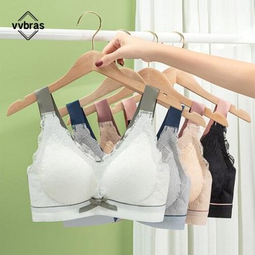 Vvbras Thai Latex Non-marking Underwear Women Fashion Wide Straps Gathering No Steel Ring Adjustable Sports Anti-sagging Bra