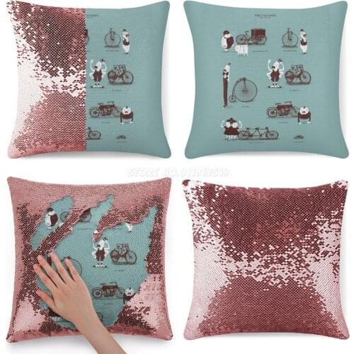 Meet The Cyclists Sequin Pillowcase Glitter Pillow Case for Sofa Decorative Party Cycling Bicycle Tandem Bike Wheels Drive Sport