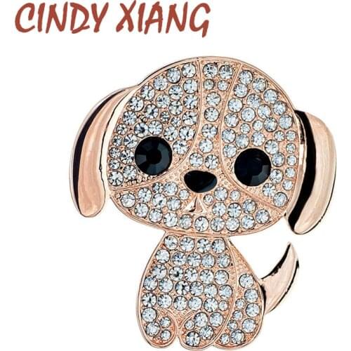 CINDY XIANG New Arrival Rhinestone Cute Dog Brooch Puppy Pin Brooches For Kids Women Cute Vivd Animal Jewelry High Quality