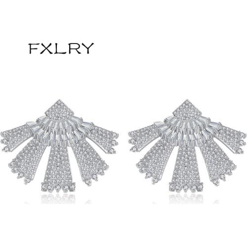 FXLRY Creative Jewelry Leaf Earrings White Color Micro Paved Zircon Leaf Shape Stud Earrings For Women Christmas Gifts