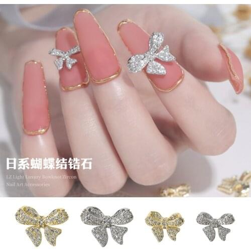 HNUIX 3D Delicate Zircon Nails Decor Nail Rhinestones Charms Shiny DIY Nail Bow Tie Drill Nail Art Decoration Manicure Ornaments