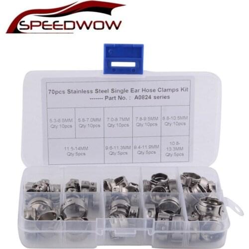 SPEEDWOW 70pcs/set Stainless Steel 304 Ear Hose Clamp Precision Single Ear Gear Hose Clamp For Air Conditioning