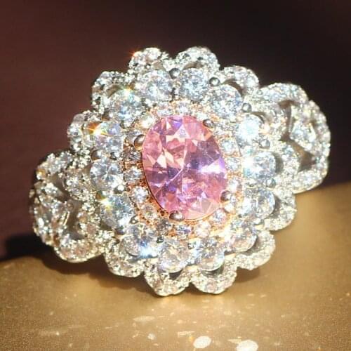 YaYI Fine Jewelry Fashion Princess Claw Set Cut Pink Cubic Zirconia Silver Color Engagement Wedding Party Lovers Gift Rings