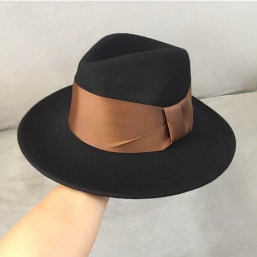 202108-nao-British Style classic autumn winter black wool fedoras cap men women leisure panama jazz hat